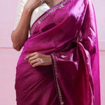 Pansy Purple Organza Saree With Hand Embroidery
