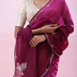 Pansy Purple Organza Saree With Hand Embroidery