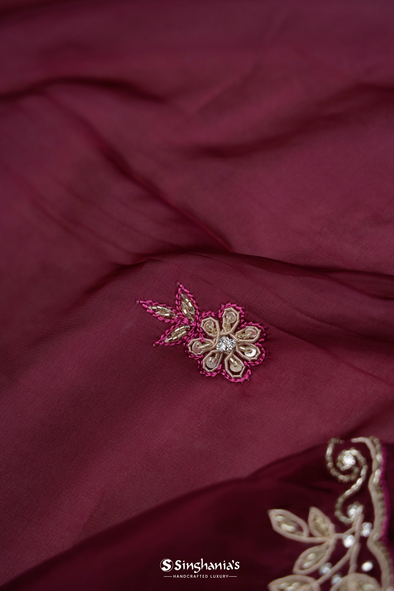 Pansy Purple Organza Saree With Hand Embroidery