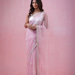 Pale Lavender Organza Saree With Hand Embroidery
