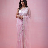 Pale Lavender Organza Saree With Hand Embroidery