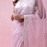 Pale Lavender Organza Saree With Hand Embroidery
