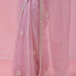 Pale Lavender Organza Saree With Hand Embroidery