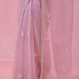 Pale Lavender Organza Saree With Hand Embroidery