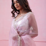Pale Lavender Organza Saree With Hand Embroidery