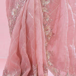 Bubblegum Pink Tissue Organza Saree With Hand Embroidery