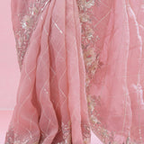 Bubblegum Pink Tissue Organza Saree With Hand Embroidery