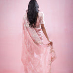Bubblegum Pink Tissue Organza Saree With Hand Embroidery