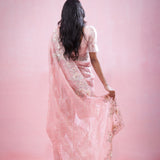 Bubblegum Pink Tissue Organza Saree With Hand Embroidery