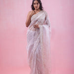 Pale Lavender Tissue Organza Saree With Hand Embroidery