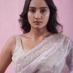Pale Lavender Tissue Organza Saree With Hand Embroidery
