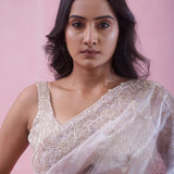 Pale Lavender Tissue Organza Saree With Hand Embroidery