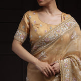 Light Orange Tissue Designer Saree With Floral Embroidery