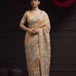 Light Orange Tissue Designer Saree With Floral Embroidery