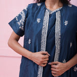 Prussian Blue Organza Saree With Hand Embroidery