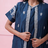 Prussian Blue Organza Saree With Hand Embroidery