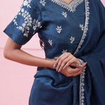 Prussian Blue Organza Saree With Hand Embroidery