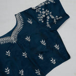 Prussian Blue Organza Saree With Hand Embroidery