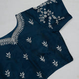 Prussian Blue Organza Saree With Hand Embroidery