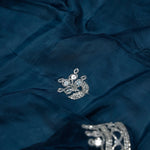 Prussian Blue Organza Saree With Hand Embroidery