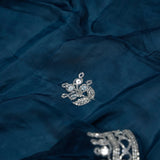 Prussian Blue Organza Saree With Hand Embroidery