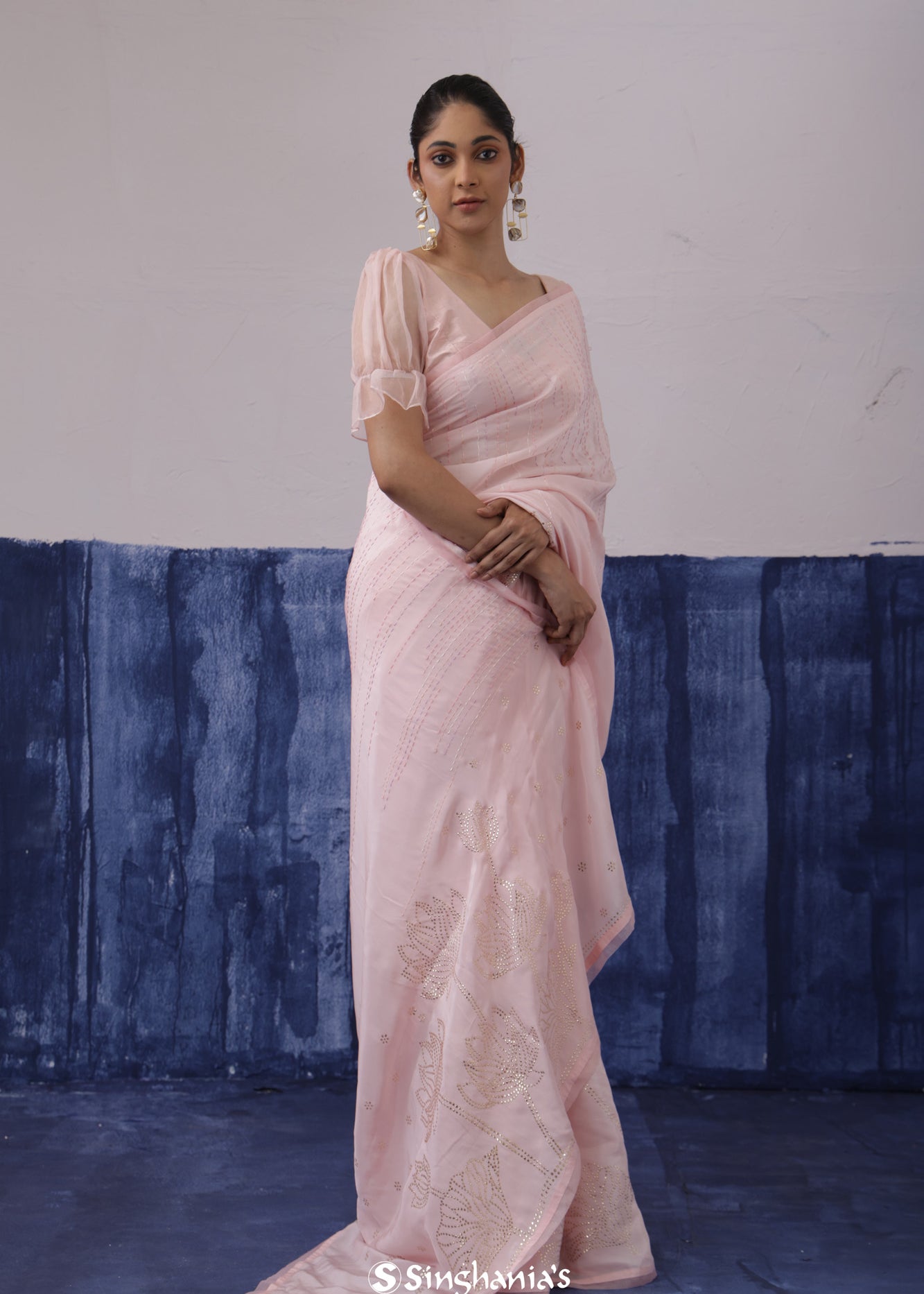 Pastel Pink Soft Silk Saree With Butti Embroidery