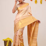 Pastel Peach Jaal Kanjivaram Silk Saree