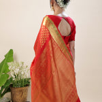 Orange Red Kanjivaram Silk Saree With Floral Buttis