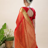 Orange Red Kanjivaram Silk Saree With Floral Buttis