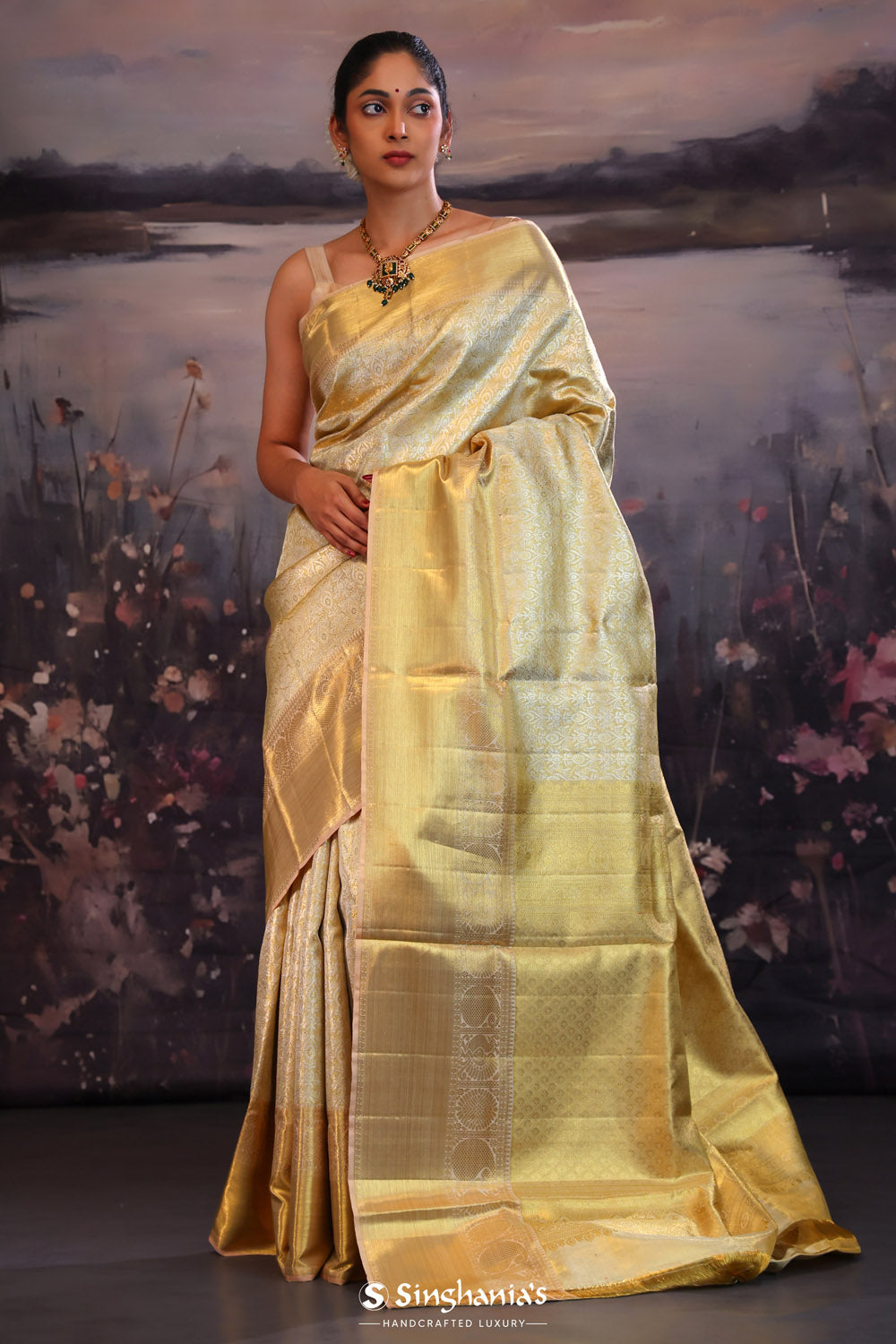 Vanilla Gold Jaali Kanjivaram Silk Saree