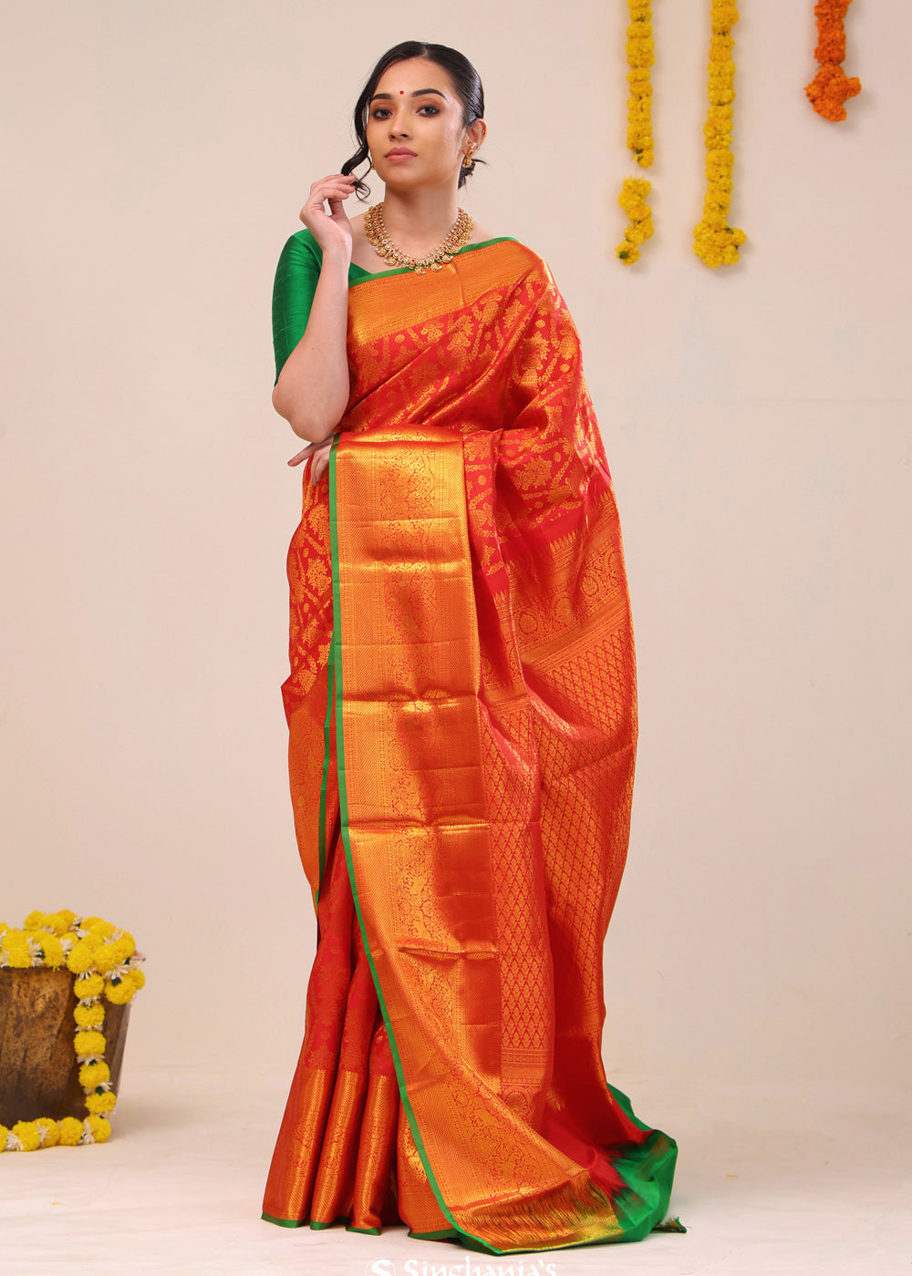 Cardinal Red Heritage Kanjivaram Silk Saree