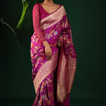 True Purple Banarasi Silk Saree With Intricate Butta Details