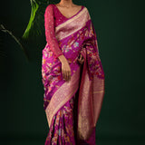 True Purple Banarasi Silk Saree With Intricate Butta Details