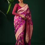 True Purple Banarasi Silk Saree With Intricate Butta Details