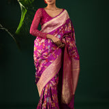 True Purple Banarasi Silk Saree With Intricate Butta Details
