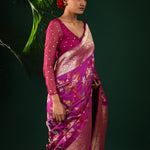 True Purple Banarasi Silk Saree With Intricate Butta Details