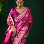 Deep Pink-Purple Banarasi Silk Saree With Chevron Meenakari Weaving