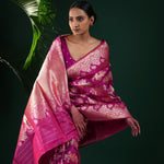 Deep Pink-Purple Banarasi Silk Saree With Chevron Meenakari Weaving