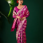 Deep Pink-Purple Banarasi Silk Saree With Chevron Meenakari Weaving