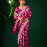 Deep Pink-Purple Banarasi Silk Saree With Chevron Meenakari Weaving