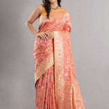 Candlelight Peach Banarasi Silk Jaal Saree