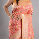 Candlelight Peach Banarasi Silk Jaal Saree