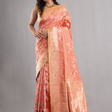 Candlelight Peach Banarasi Silk Jaal Saree