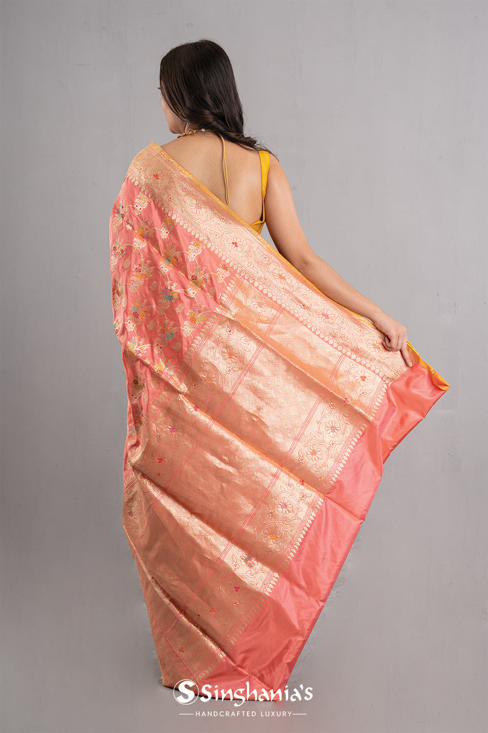 Candlelight Peach Banarasi Silk Jaal Saree