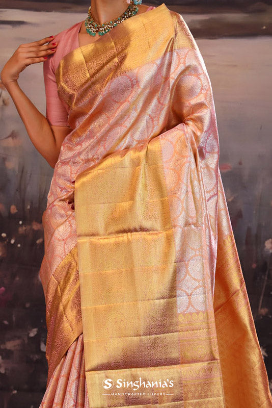 Melon Peach Butta Kanjivaram Silk Saree