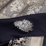 Black Blue Banarasi Mashru Silk Saree With Floral Motifs