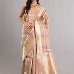 Medium Gold Multicolour Stripe Tissue Banarasi Saree