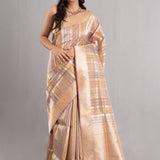 Medium Gold Multicolour Stripe Tissue Banarasi Saree