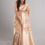 Medium Gold Multicolour Stripe Tissue Banarasi Saree
