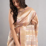 Medium Gold Multicolour Stripe Tissue Banarasi Saree